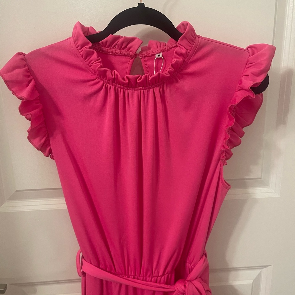 SVM Boutique Pink Ruffled Jumpsuit, Size Medium